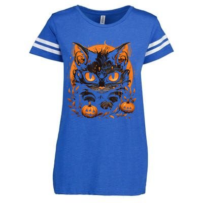 Retro Black Cat Halloween Pumpkin Costume For Enza Ladies Jersey Football T-Shirt