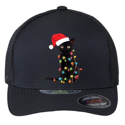 Retro Black Cat Christmas Light Funny Cat Flexfit Unipanel Trucker Cap