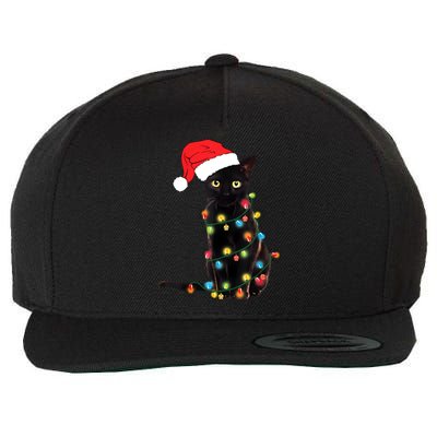 Retro Black Cat Christmas Light Funny Cat Wool Snapback Cap