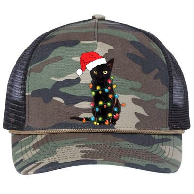 Retro Black Cat Christmas Light Funny Cat Retro Rope Trucker Hat Cap