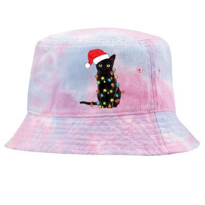 Retro Black Cat Christmas Light Funny Cat Tie-Dyed Bucket Hat