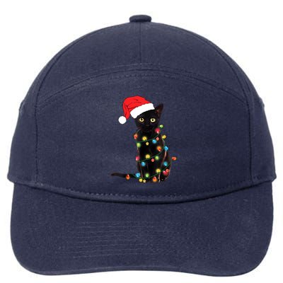 Retro Black Cat Christmas Light Funny Cat 7-Panel Snapback Hat