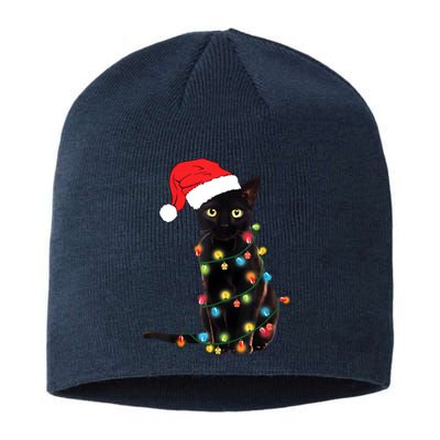 Retro Black Cat Christmas Light Funny Cat Sustainable Beanie