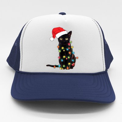 Retro Black Cat Christmas Light Funny Cat Trucker Hat