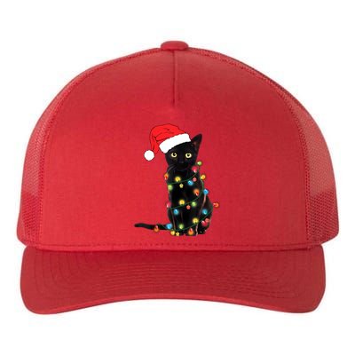 Retro Black Cat Christmas Light Funny Cat Yupoong Adult 5-Panel Trucker Hat