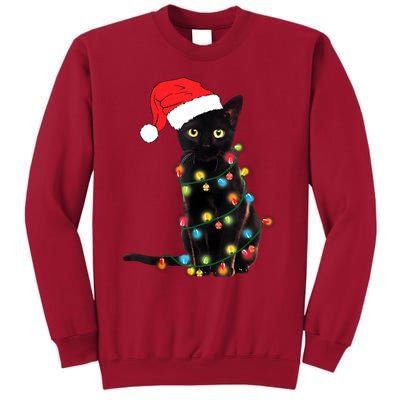 Retro Black Cat Christmas Light Funny Cat Tall Sweatshirt