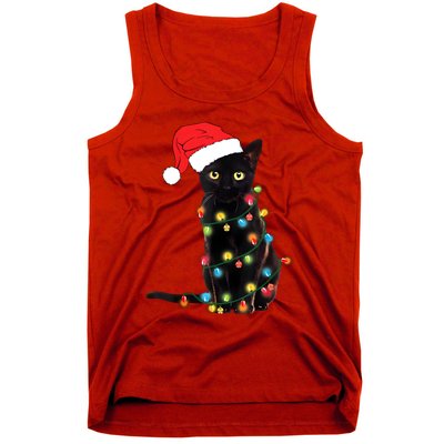 Retro Black Cat Christmas Light Funny Cat Tank Top