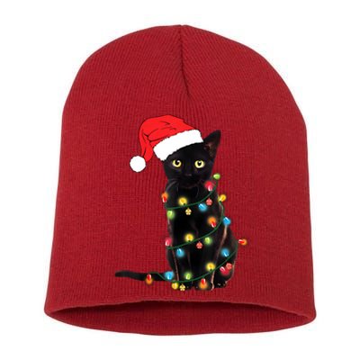 Retro Black Cat Christmas Light Funny Cat Short Acrylic Beanie