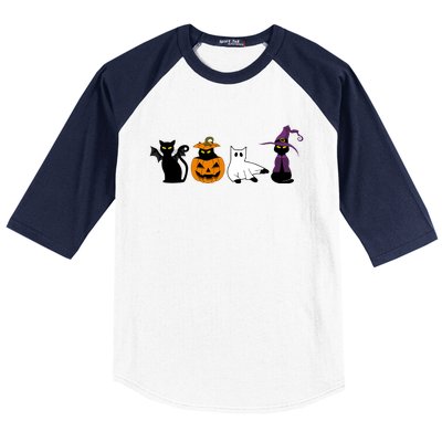 Retro Black Cat Halloween Pumpkin Costume Baseball Sleeve Shirt