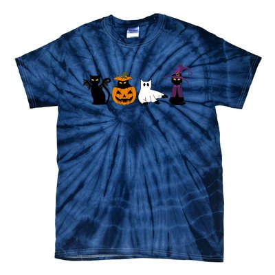 Retro Black Cat Halloween Pumpkin Costume Tie-Dye T-Shirt