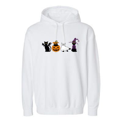 Retro Black Cat Halloween Pumpkin Costume Garment-Dyed Fleece Hoodie