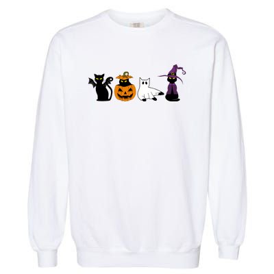 Retro Black Cat Halloween Pumpkin Costume Garment-Dyed Sweatshirt