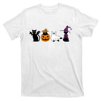 Retro Black Cat Halloween Pumpkin Costume T-Shirt