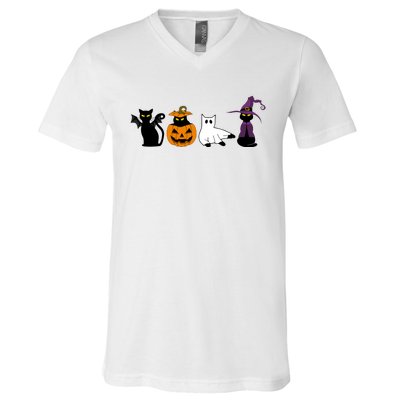 Retro Black Cat Halloween Pumpkin Costume V-Neck T-Shirt