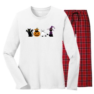 Retro Black Cat Halloween Pumpkin Costume Women's Long Sleeve Flannel Pajama Set 