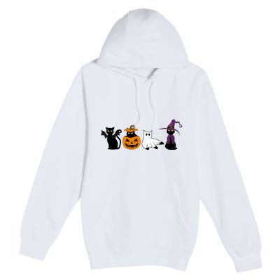 Retro Black Cat Halloween Pumpkin Costume Premium Pullover Hoodie