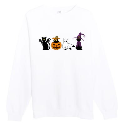 Retro Black Cat Halloween Pumpkin Costume Premium Crewneck Sweatshirt