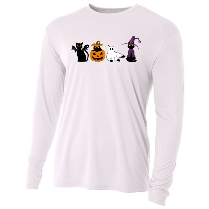 Retro Black Cat Halloween Pumpkin Costume Cooling Performance Long Sleeve Crew