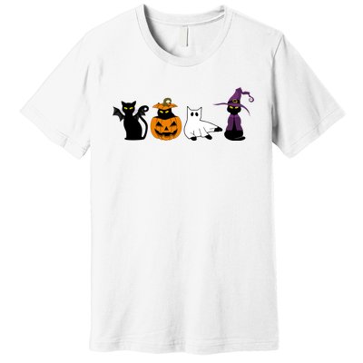 Retro Black Cat Halloween Pumpkin Costume Premium T-Shirt