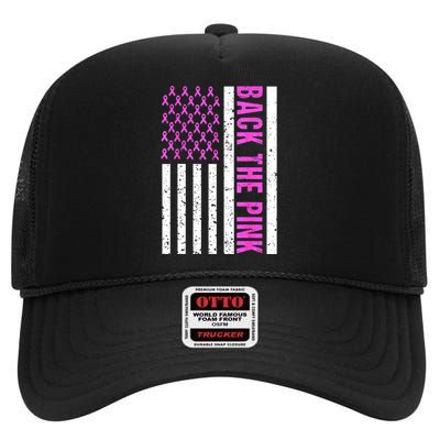 Ribbon Breast Cancer Awareness Flag Gift High Crown Mesh Back Trucker Hat