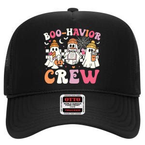 Retro Boohavior Crew Behavior Analyst Halloween Aba Rbt High Crown Mesh Back Trucker Hat