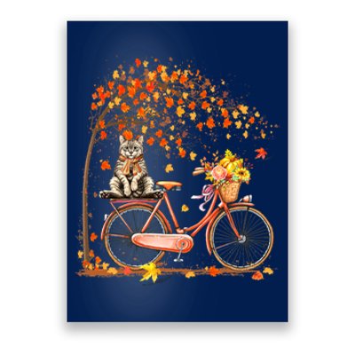 Retro Bicycle Cat Autumn Leaves Fall Thanksgiving Poster