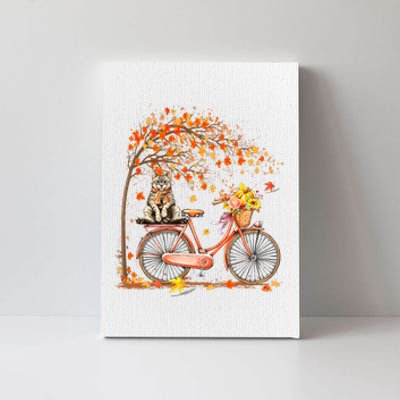 Retro Bicycle Cat Autumn Leaves Fall Thanksgiving Canvas