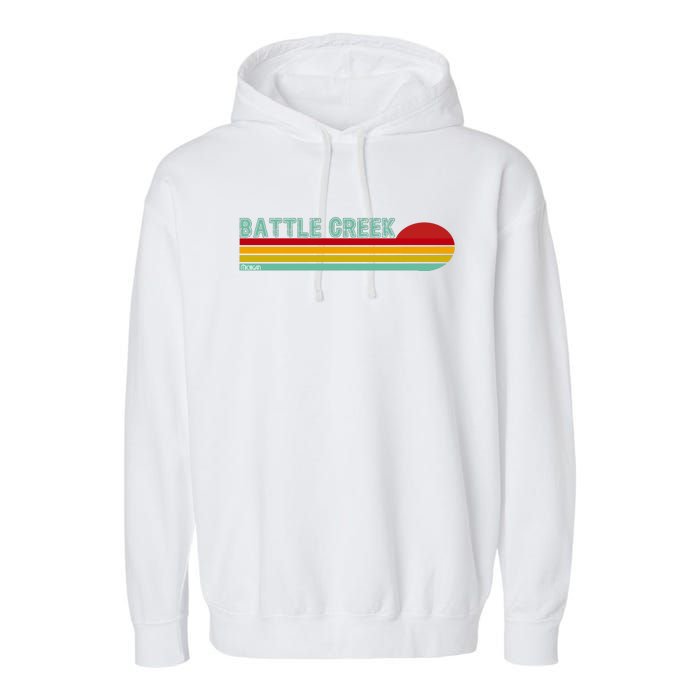 Retro Battle Creek Michigan Garment-Dyed Fleece Hoodie