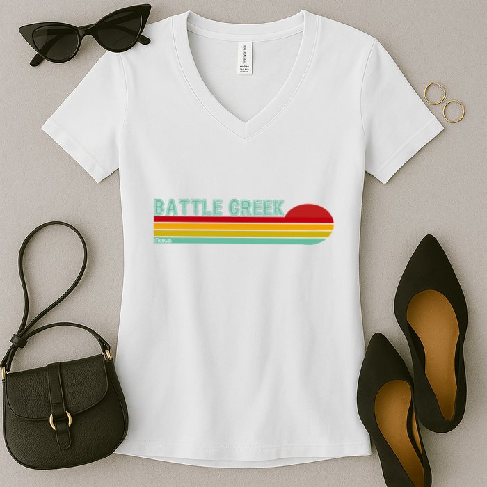Retro Battle Creek Michigan Women's V-Neck T-Shirt