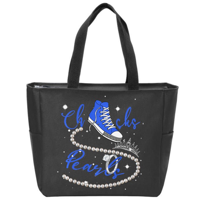 Royal Blue Chucks And Pearls Premium Zip Tote Bag