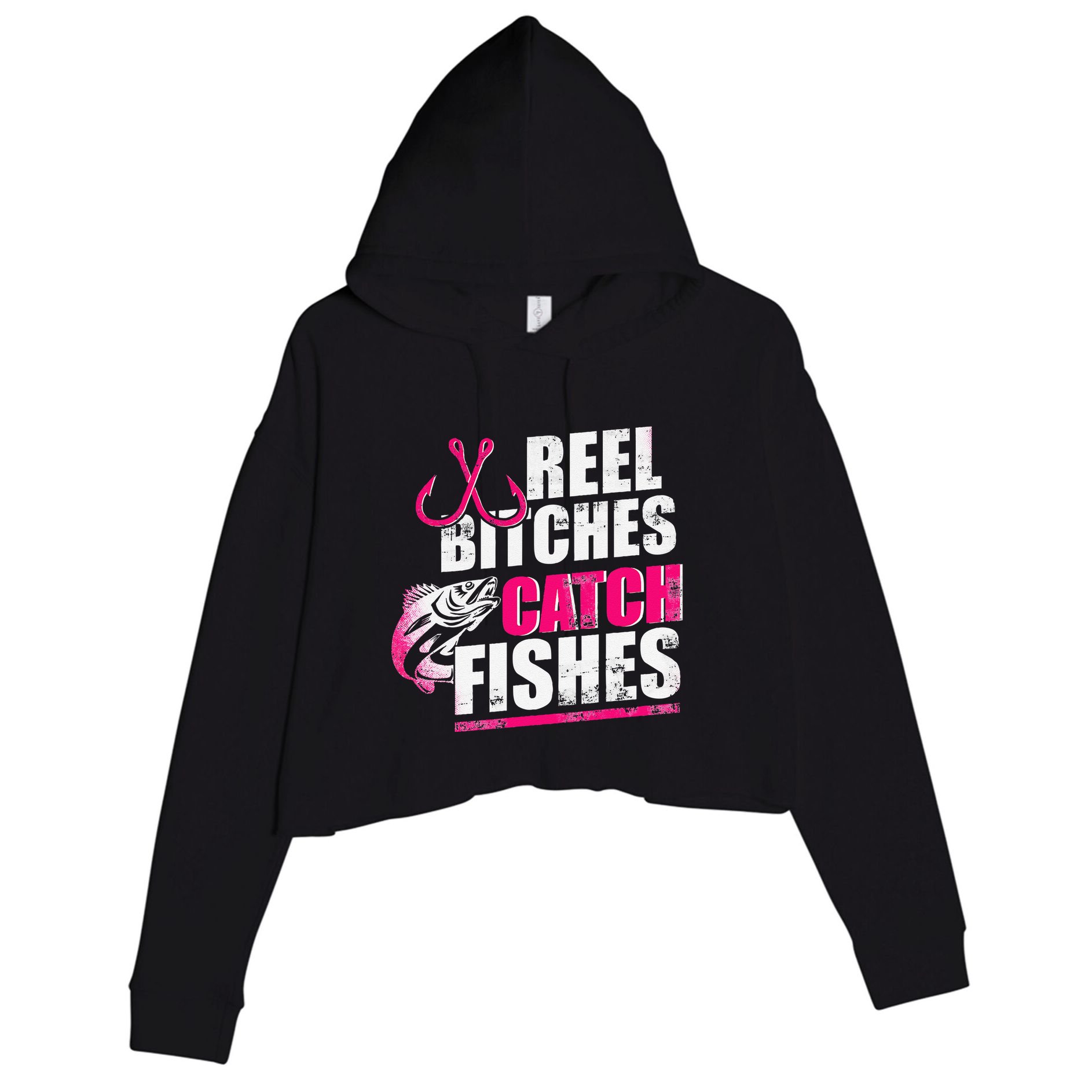 Reel Bitches Catch Fishes Funny Fishing Crop Fleece Hoodie