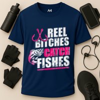 Reel Bitches Catch Fishes Funny Fishing Cooling Performance Crew T-Shirt