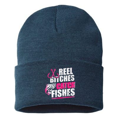 Reel Bitches Catch Fishes Funny Fishing Sustainable Knit Beanie