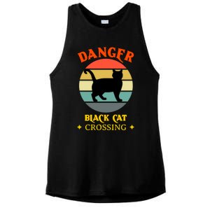 Retro Black Cat Danger Black Cat Crossing Superstition Meaningful Gift Ladies PosiCharge Tri-Blend Wicking Tank