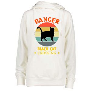 Retro Black Cat Danger Black Cat Crossing Superstition Meaningful Gift Womens Funnel Neck Pullover Hood