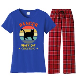 Retro Black Cat Danger Black Cat Crossing Superstition Meaningful Gift Women's Flannel Pajama Set