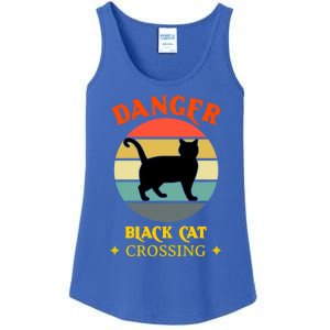 Retro Black Cat Danger Black Cat Crossing Superstition Meaningful Gift Ladies Essential Tank