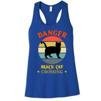 Retro Black Cat Danger Black Cat Crossing Superstition Meaningful Gift Women's Racerback Tank