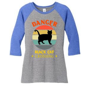 Retro Black Cat Danger Black Cat Crossing Superstition Meaningful Gift Women's Tri-Blend 3/4-Sleeve Raglan Shirt