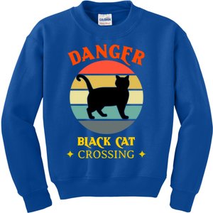 Retro Black Cat Danger Black Cat Crossing Superstition Meaningful Gift Kids Sweatshirt