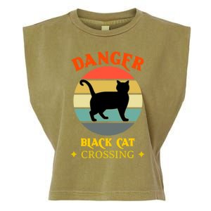 Retro Black Cat Danger Black Cat Crossing Superstition Meaningful Gift Garment-Dyed Women's Muscle Tee