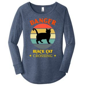 Retro Black Cat Danger Black Cat Crossing Superstition Meaningful Gift Women's Perfect Tri Tunic Long Sleeve Shirt