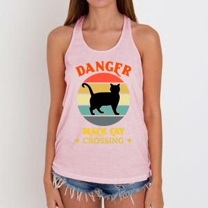 Retro Black Cat Danger Black Cat Crossing Superstition Meaningful Gift Women's Knotted Racerback Tank