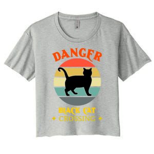 Retro Black Cat Danger Black Cat Crossing Superstition Meaningful Gift Women's Crop Top Tee