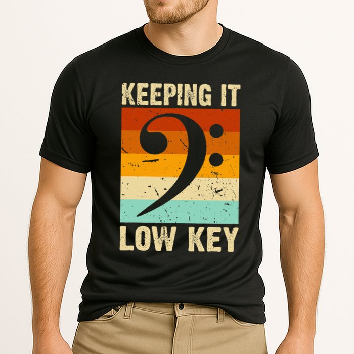 Retro Bass Clef Music Keeping It Low Key Musician Humor Cooling Performance Crew T-Shirt