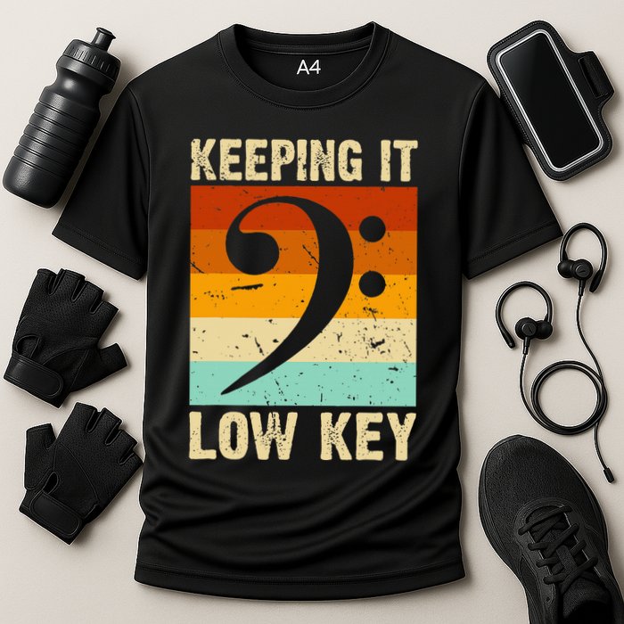 Retro Bass Clef Music Keeping It Low Key Musician Humor Cooling Performance Crew T-Shirt