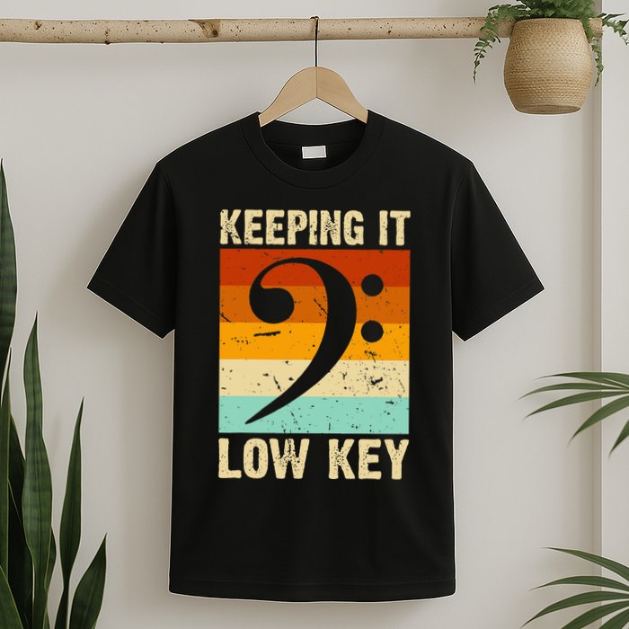 Retro Bass Clef Music Keeping It Low Key Musician Humor T-Shirt