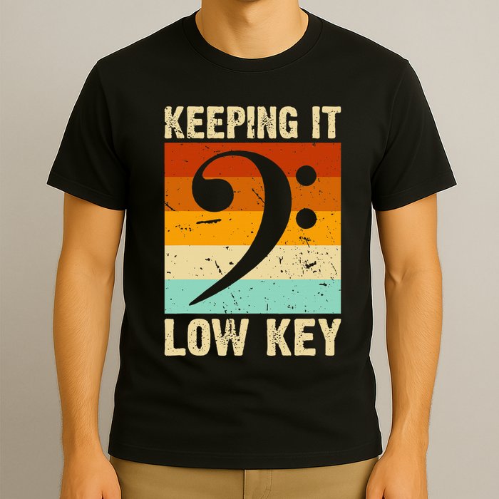 Retro Bass Clef Music Keeping It Low Key Musician Humor T-Shirt