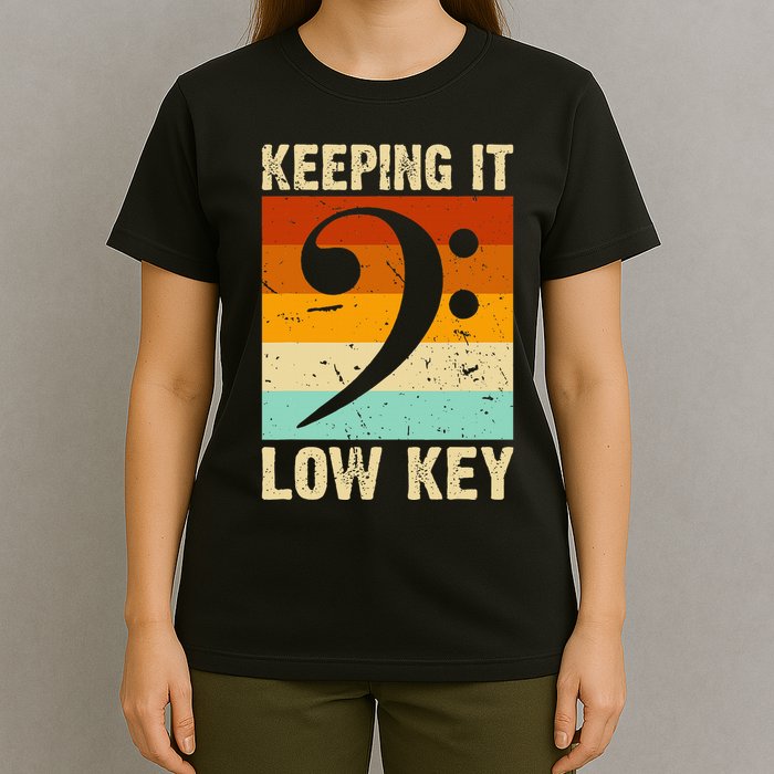 Retro Bass Clef Music Keeping It Low Key Musician Humor T-Shirt