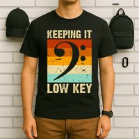 Retro Bass Clef Music Keeping It Low Key Musician Humor T-Shirt